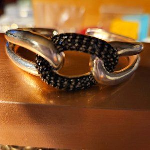 Vintage Sterling Silver Black Rhinestones Cuff 7" 1-1/4" Hinge 31.1 Excellent